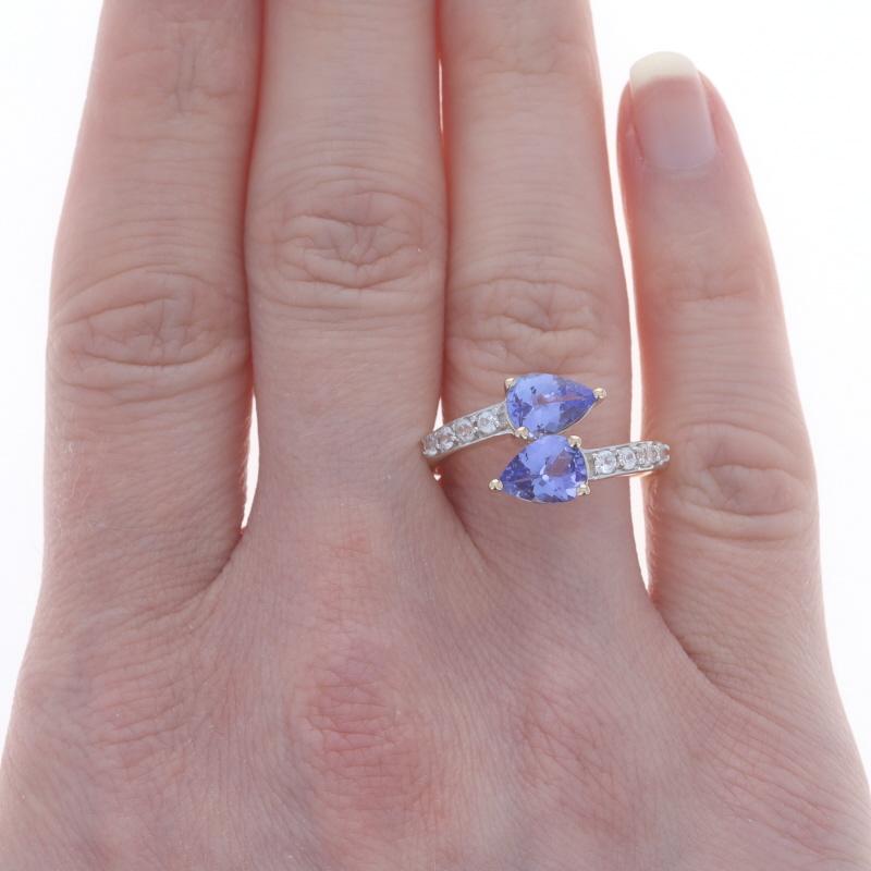 Pear Cut Yellow Gold Tanzanite Topaz Bypass Ring - 10k Pear 2.12ctw Two-Stone For Sale