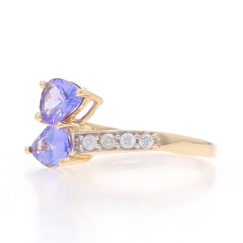 Yellow Gold Tanzanite Topaz Bypass Ring - 10k Pear 2.12ctw Two-Stone In Excellent Condition For Sale In Greensboro, NC