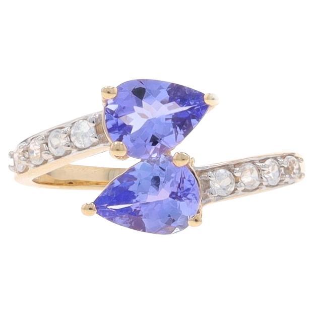 Yellow Gold Tanzanite Topaz Bypass Ring - 10k Pear 2.12ctw Two-Stone For Sale