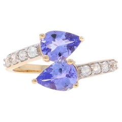 Yellow Gold Tanzanite Topaz Bypass Ring - 10k Pear 2.12ctw Two-Stone