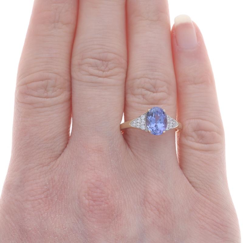 Oval Cut Yellow Gold Tanzanite White Topaz Ring - 14k Oval 2.15ctw For Sale