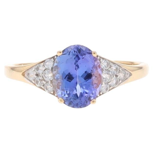 Yellow Gold Tanzanite White Topaz Ring - 14k Oval 2.15ctw For Sale