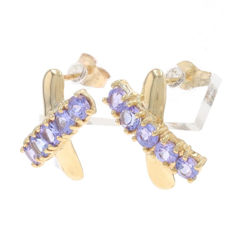 Gelbgold Tansanit X Ohrstecker 10k rund .80ctw Crossover durchbohrt (Rundschliff) im Angebot