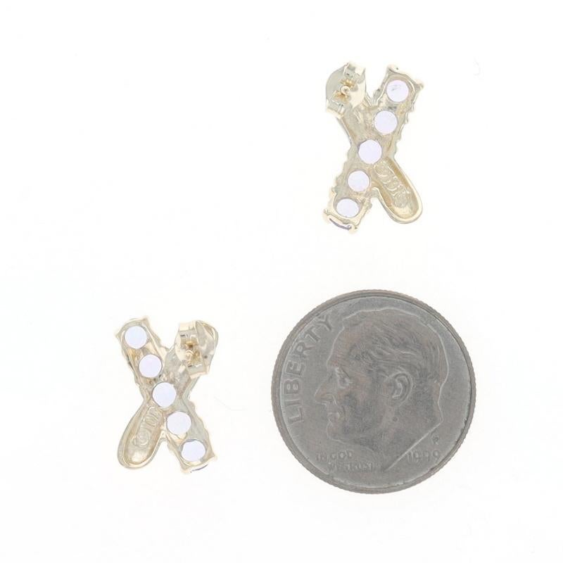 Gelbgold Tansanit X Ohrstecker 10k rund .80ctw Crossover durchbohrt im Zustand „Hervorragend“ im Angebot in Greensboro, NC