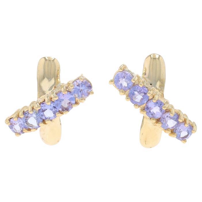 Orecchini a perno in oro giallo con tanzanite X, 10k, tondi da 0,80 ct, con apertura a croce