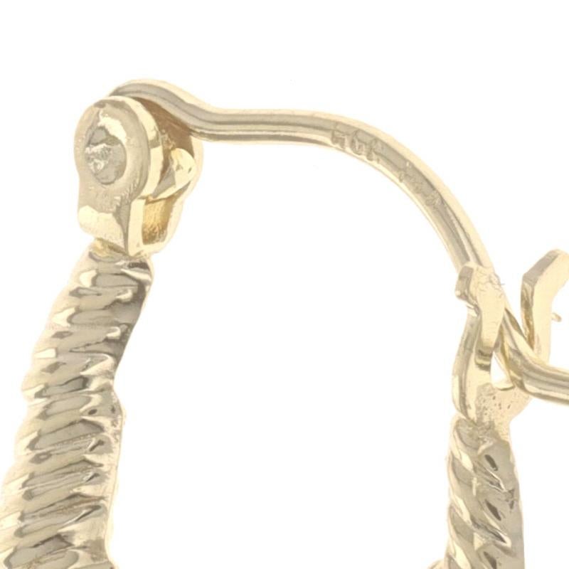 Yellow Gold Tapered Hoop Earrings - 14k Sculpted Point Pierced For Sale 1