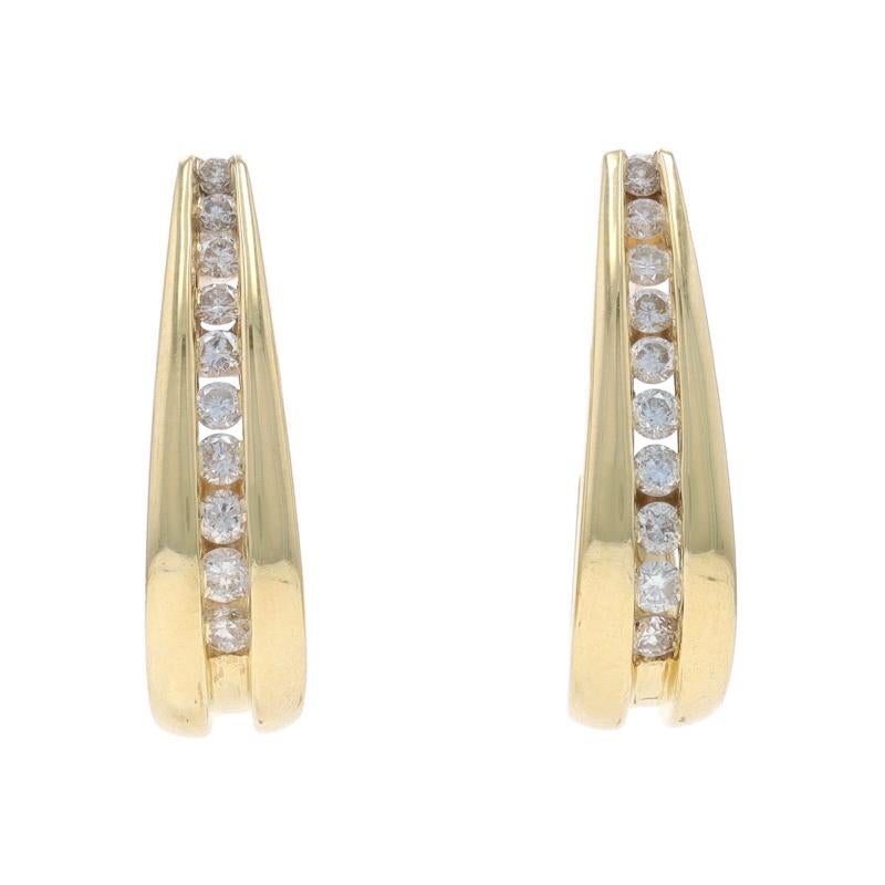 Yellow Gold Tapered J-Hook Earrings - 14k Round .50ctw Channel Set Pierced Excellent état - En vente à Greensboro, NC