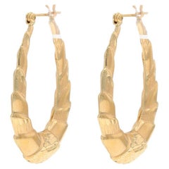 Yellow Gold Tapered Oval Hoop Earrings - 14k Textured Pierced