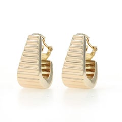 Yellow Gold Tapered Ribbed J-Hoop Earrings - 14k Pierced
