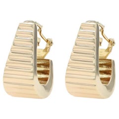 Yellow Gold Tapered Ribbed J-Hoop Earrings - 14k Pierced