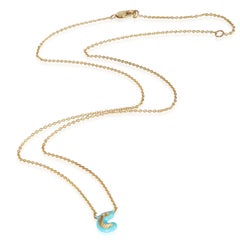 Yellow Gold  Teal Enamel Mini Initial C Pendant