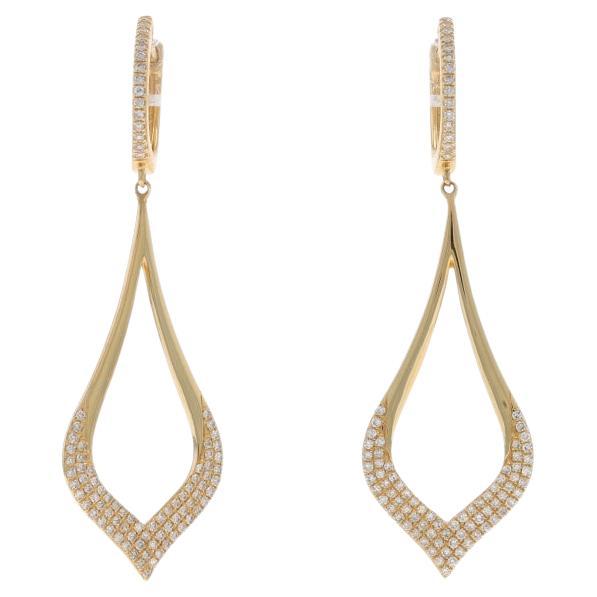 Gelbgold Teardrop Ohrringe baumeln 14k Pave durchbohrt im Angebot