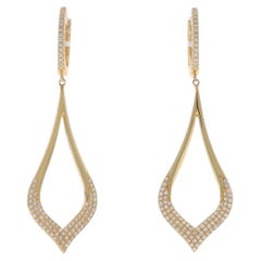 Pendientes Colgantes Lágrima Oro Amarillo 14k Pave Perforados