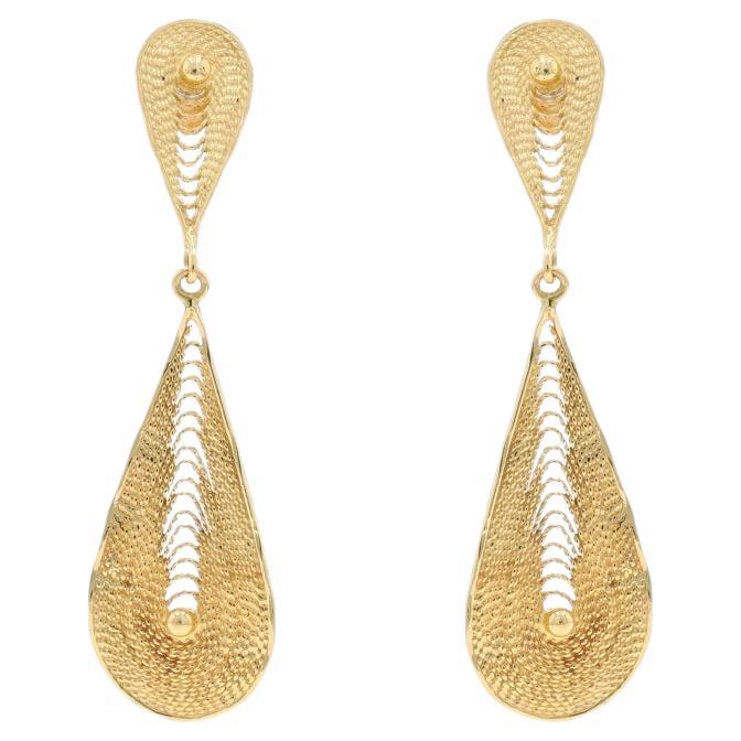 Yellow Gold Teardrop Duo Dangle Earrings - 18k Pierced