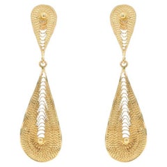 Yellow Gold Teardrop Duo Dangle Earrings - 18k Pierced