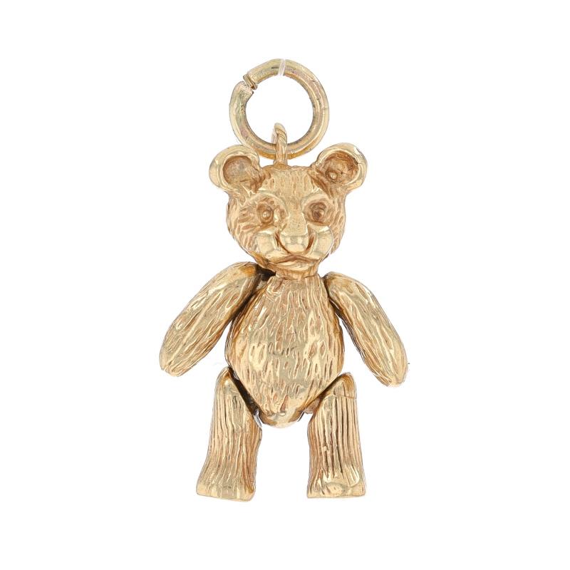 Metal Content: 9k Yellow Gold

Theme: Teddy Bear, Childhood Toy
Features: Textured Detailing & Moveable Limbs

Measurements
Tall (from stationary bail): 7/8