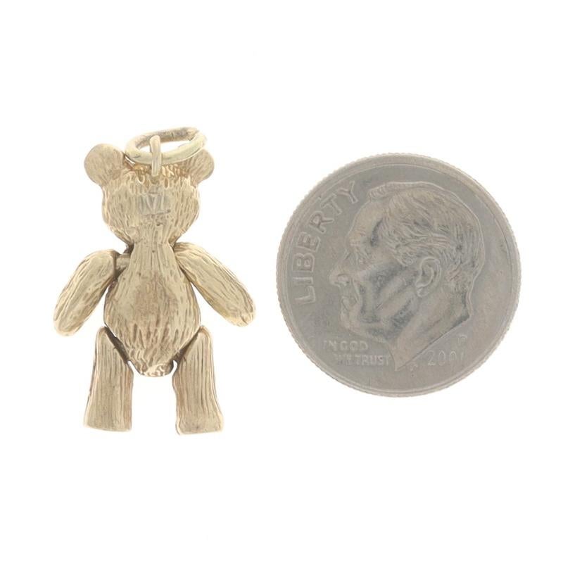 Yellow Gold Teddy Bear Charm - 9k Childhood Toy Moves In Excellent Condition In Greensboro, NC