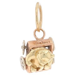 Yellow Gold Teddy Bear in Box Car Charm - 14k Classic Childhood Toys Moves