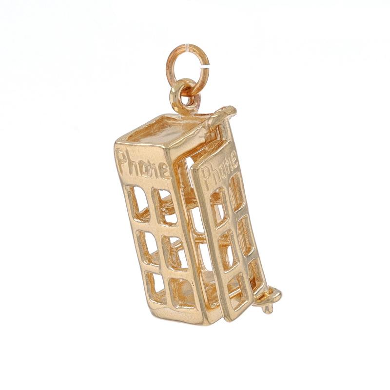 Women's or Men's Yellow Gold Telephone Booth Charm - 14k Communication Door Moves For Sale