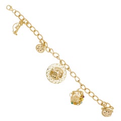 Yellow Gold Telephone Charm Link Bracelet