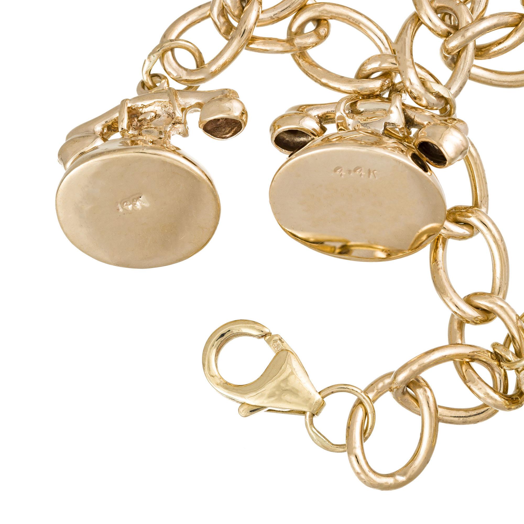 Yellow Gold Telephone Charm Link Bracelet In Good Condition For Sale In Stamford, CT