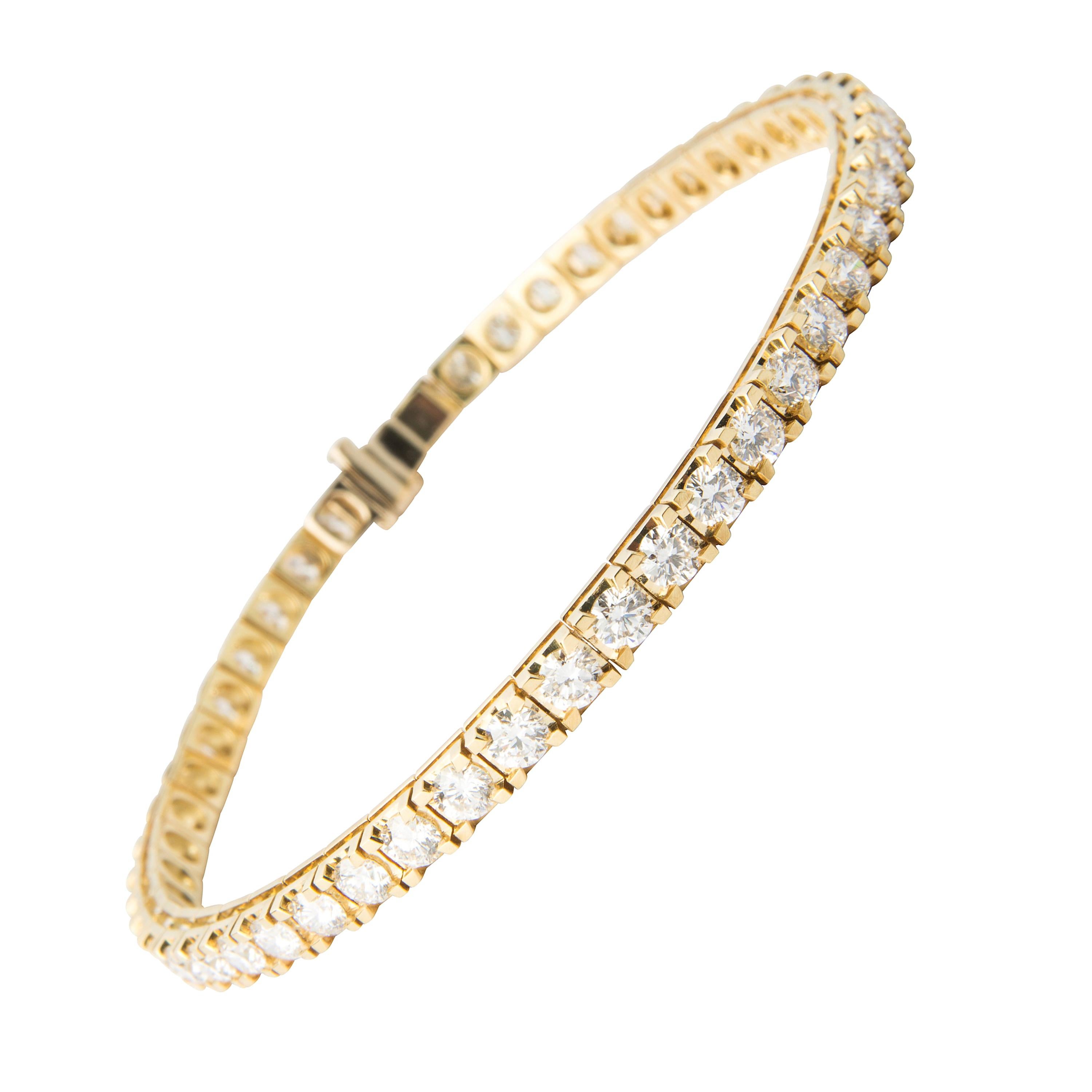 18 Karat Yellow Gold Diamond Tennis Bracelet For Sale