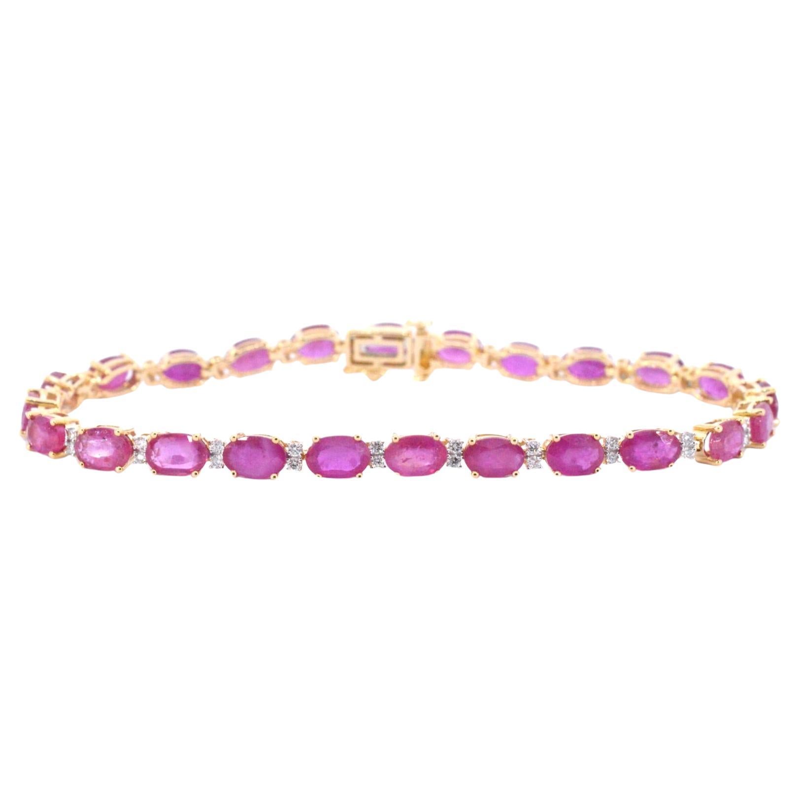 Yellow Gold Tennis Bracelet with Diamonds and Ruby