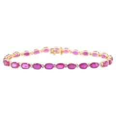 Yellow Gold Tennis Bracelet with Diamonds and Ruby