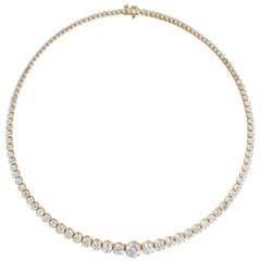 Yellow Gold Tennis Necklace of over 18 Carat of Round Diamonds