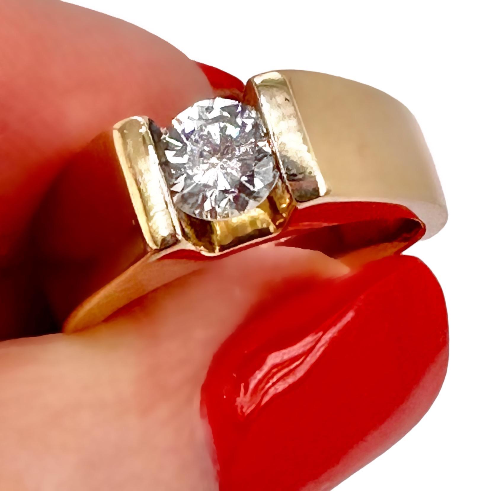 Brilliant Cut Yellow Gold Tension Set Diamond Ring For Sale