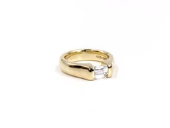 Yellow Gold Tension Set Emerald Cut Diamond Solitaire Ring