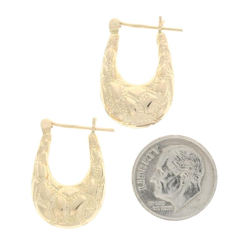 Women's Yellow Gold Textured Animal Print Tapered Hoop Earrings - 14k Pierced For Sale