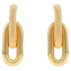 Gelbgold Texturierte Gliedertropfenohrringe mit Kette - 14k Italien durchbohrt