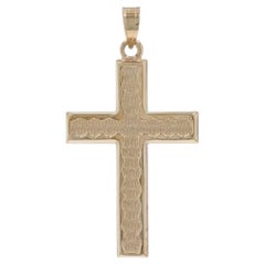 Yellow Gold Textured Cross Pendant - 14k Faith