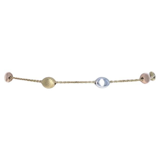 Yellow Gold Textured Dot Station Bracelet 7 1/4" - 14k Cable Chain For Sale