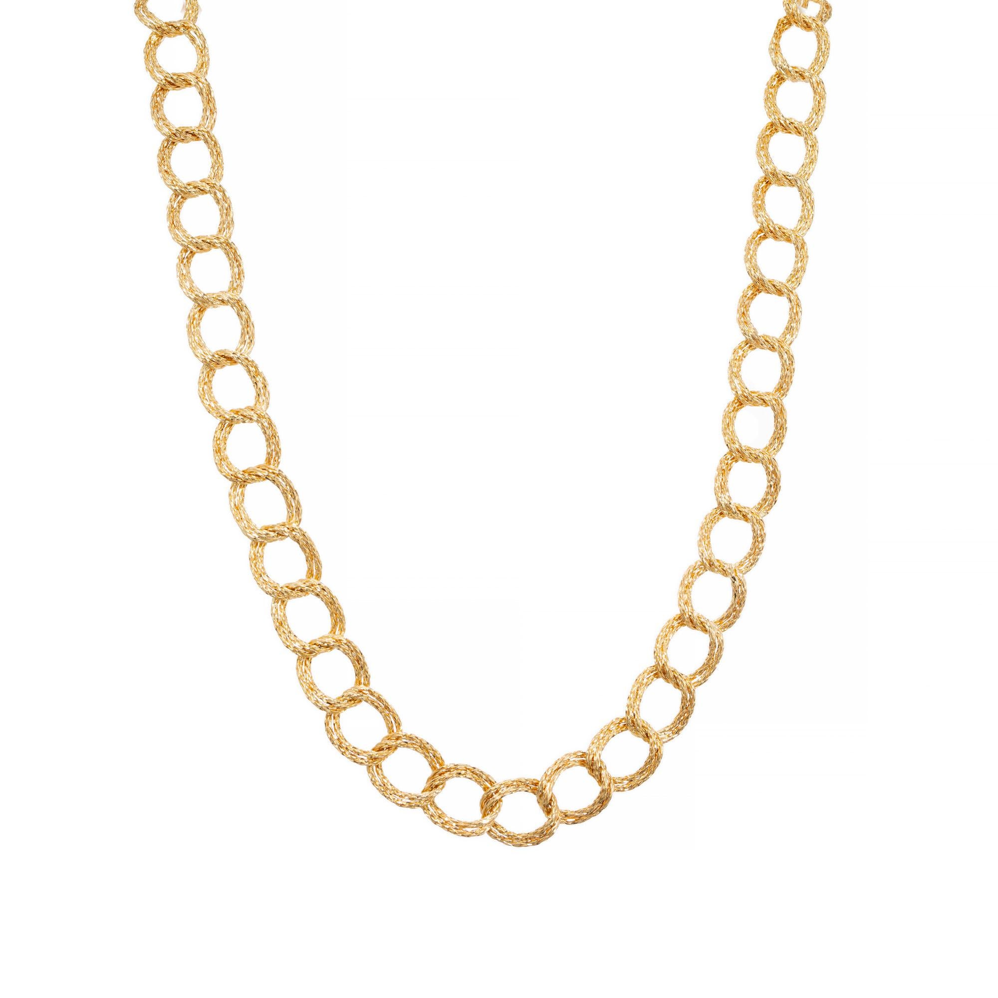 Yellow Gold Textured Double Link Mid Century Necklace  For Sale 1