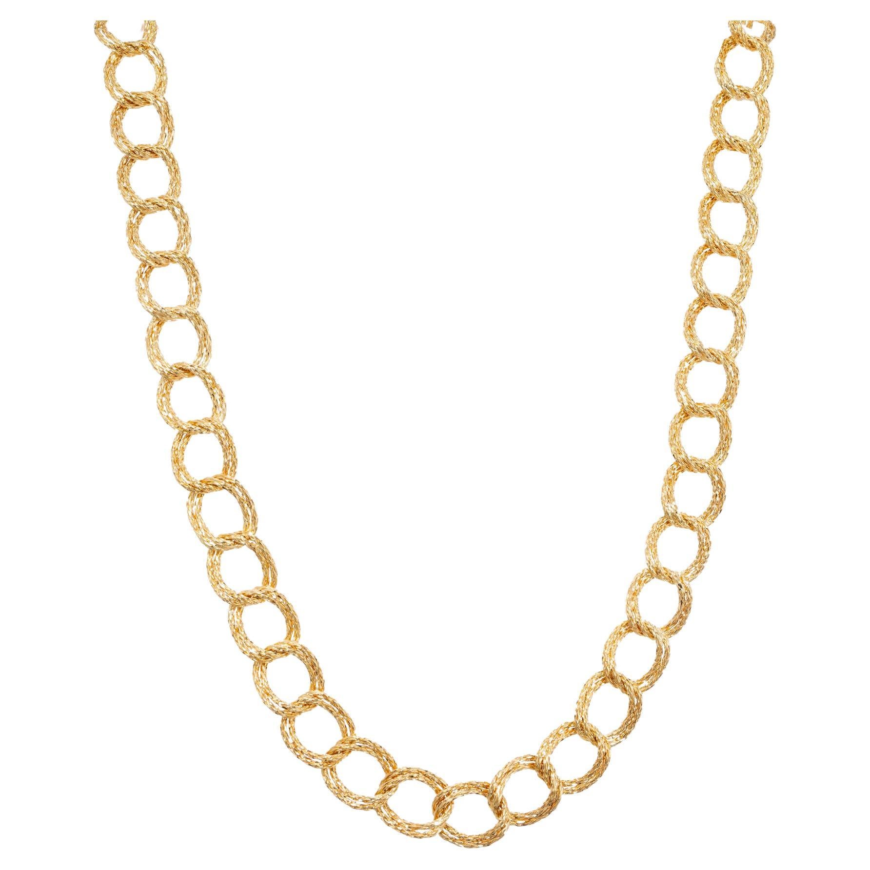 Yellow Gold Textured Double Link Mid Century Necklace  For Sale