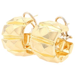 Yellow Gold Textured Half-Hoop Earrings, 18 Karat Pierced Omega Closures
