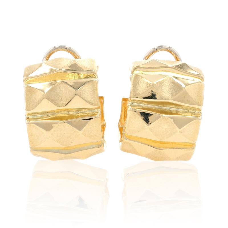 Yellow Gold Textured Half-Hoop Earrings, 18 Karat Pierced Omega Closures In Excellent Condition In Greensboro, NC