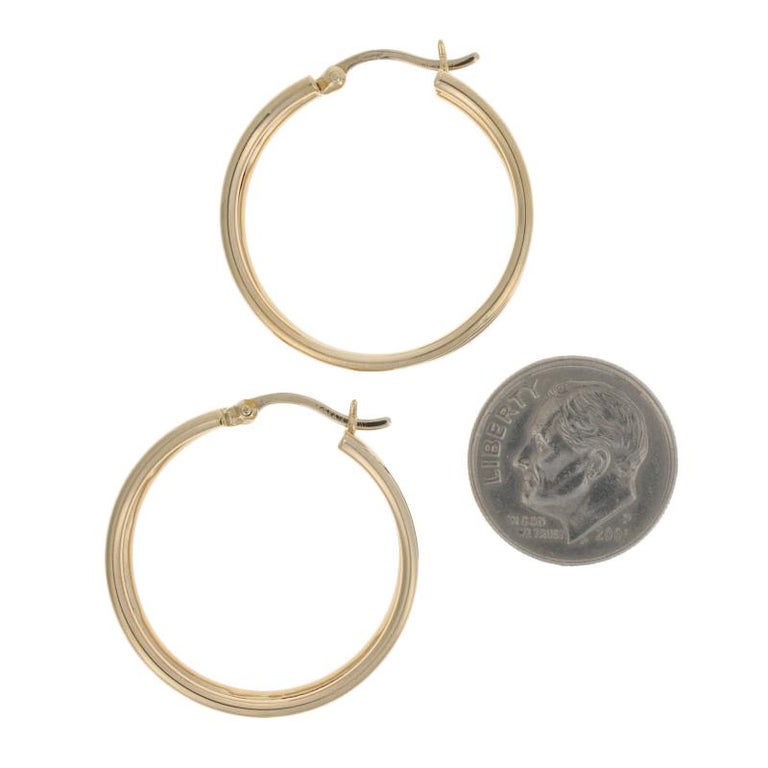 Yellow Gold Textured Hoop Earrings, 14k Pierced Snap Closures For Sale