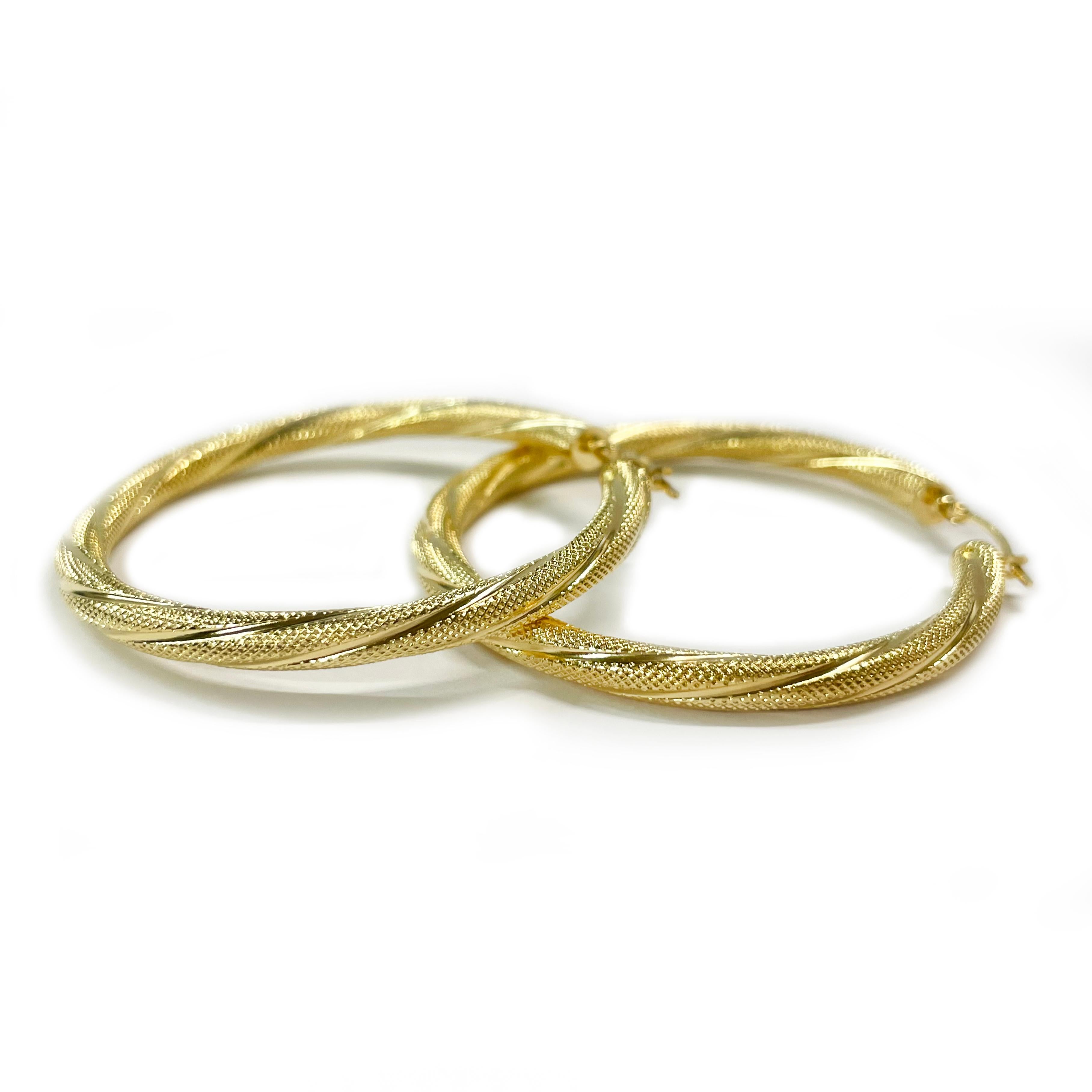 Contemporary Yellow Gold Textured Hoop Earrings For Sale