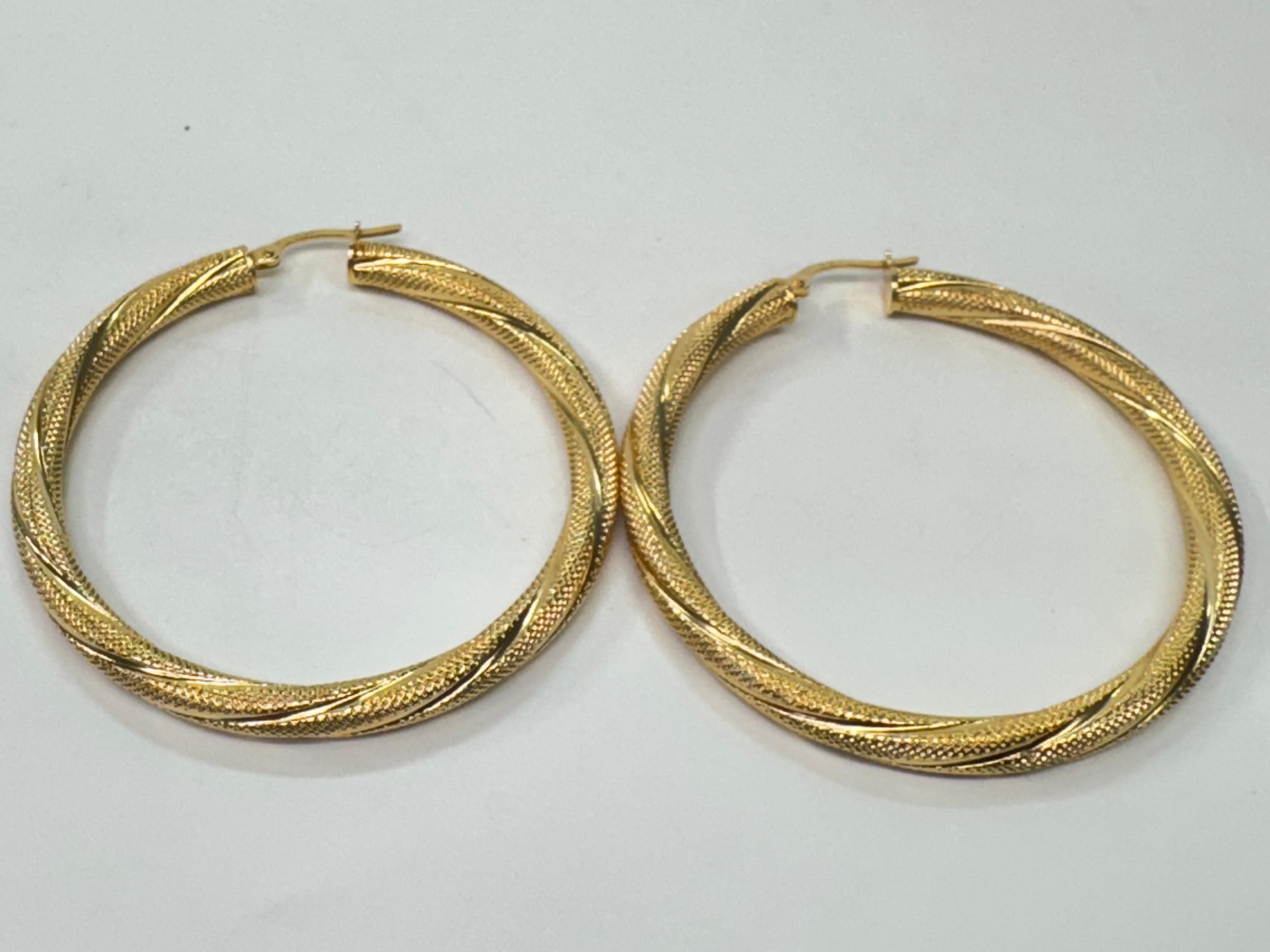 Yellow Gold Textured Hoop Earrings For Sale 2