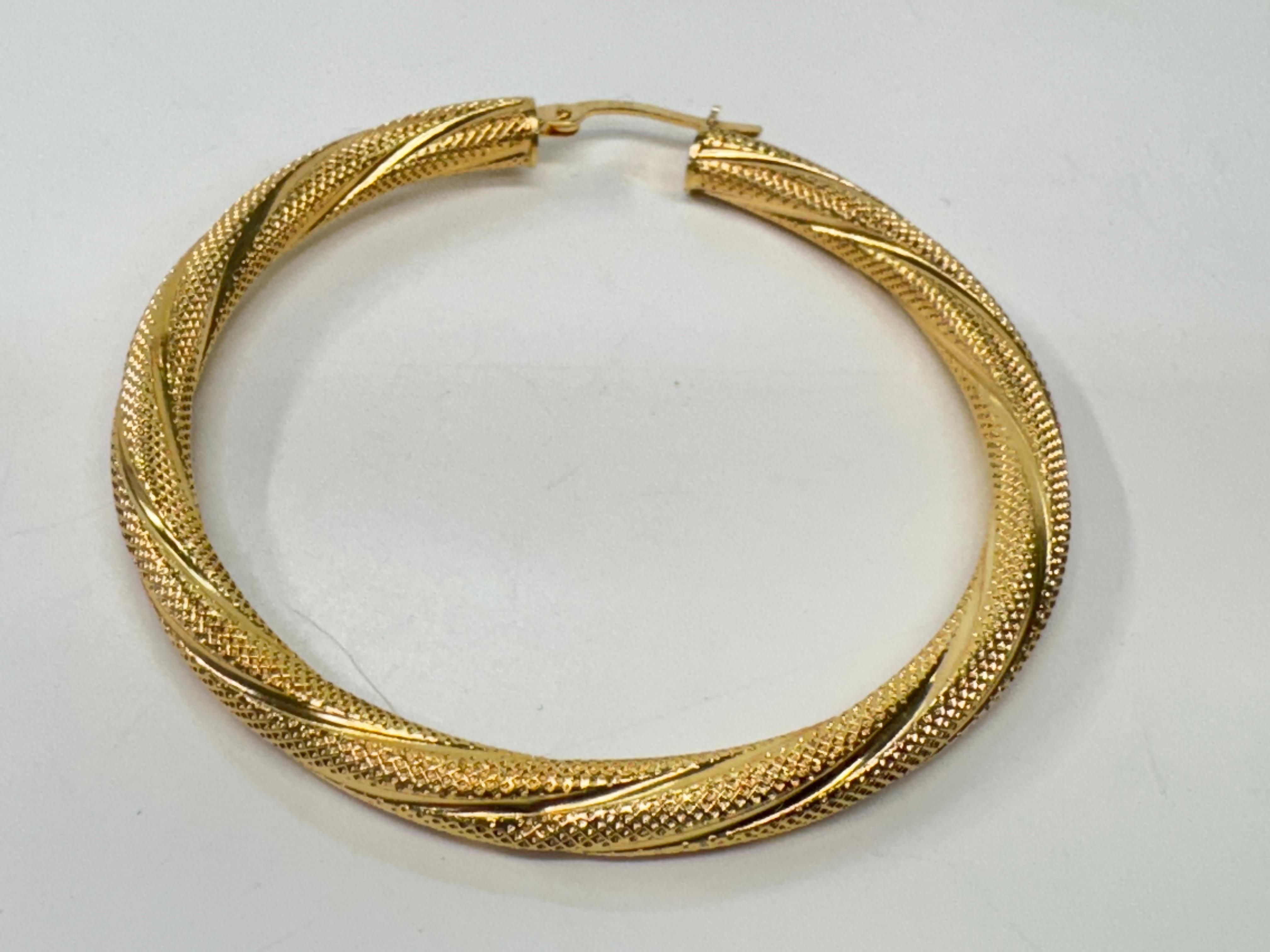 Yellow Gold Textured Hoop Earrings For Sale 4
