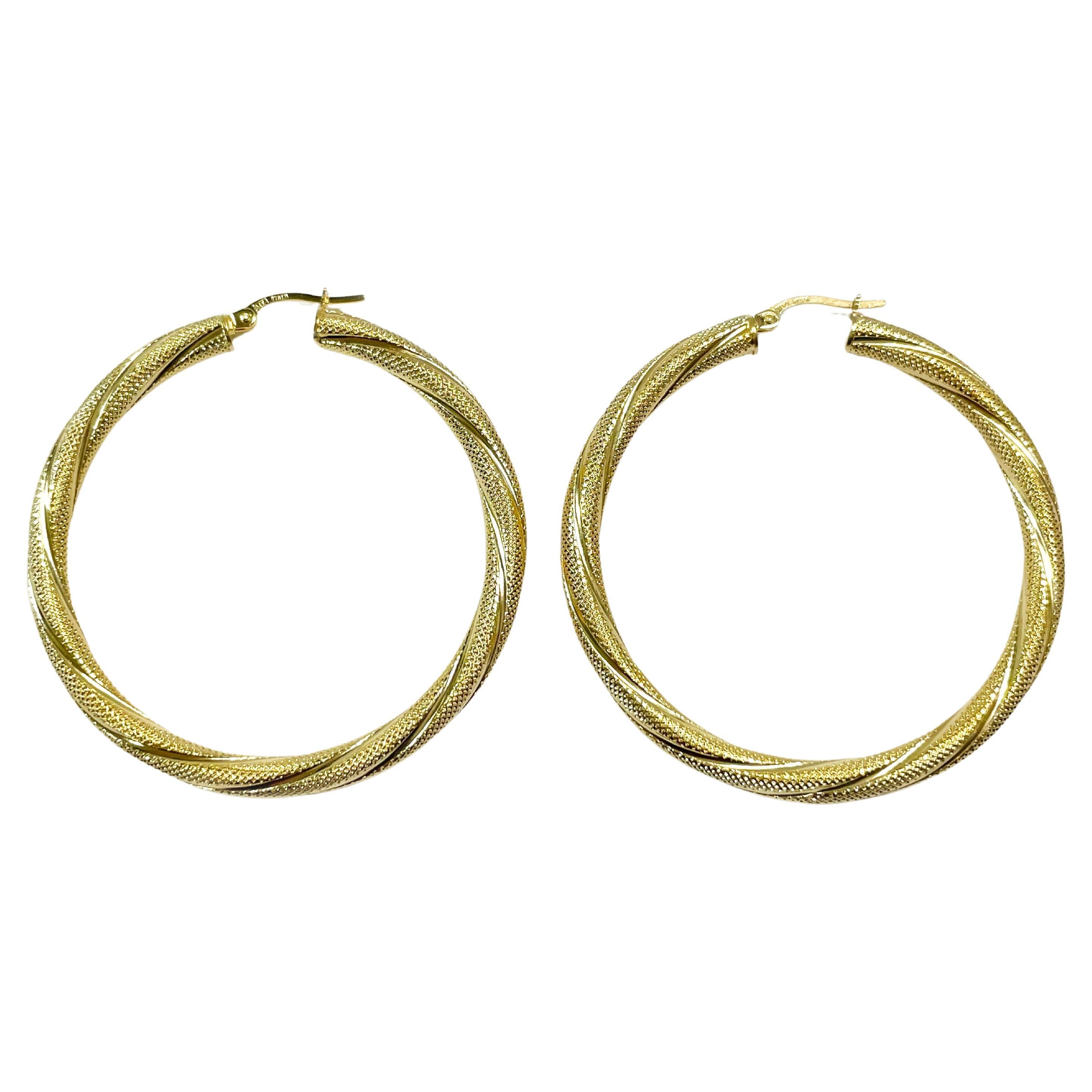 Yellow Gold Textured Hoop Earrings For Sale