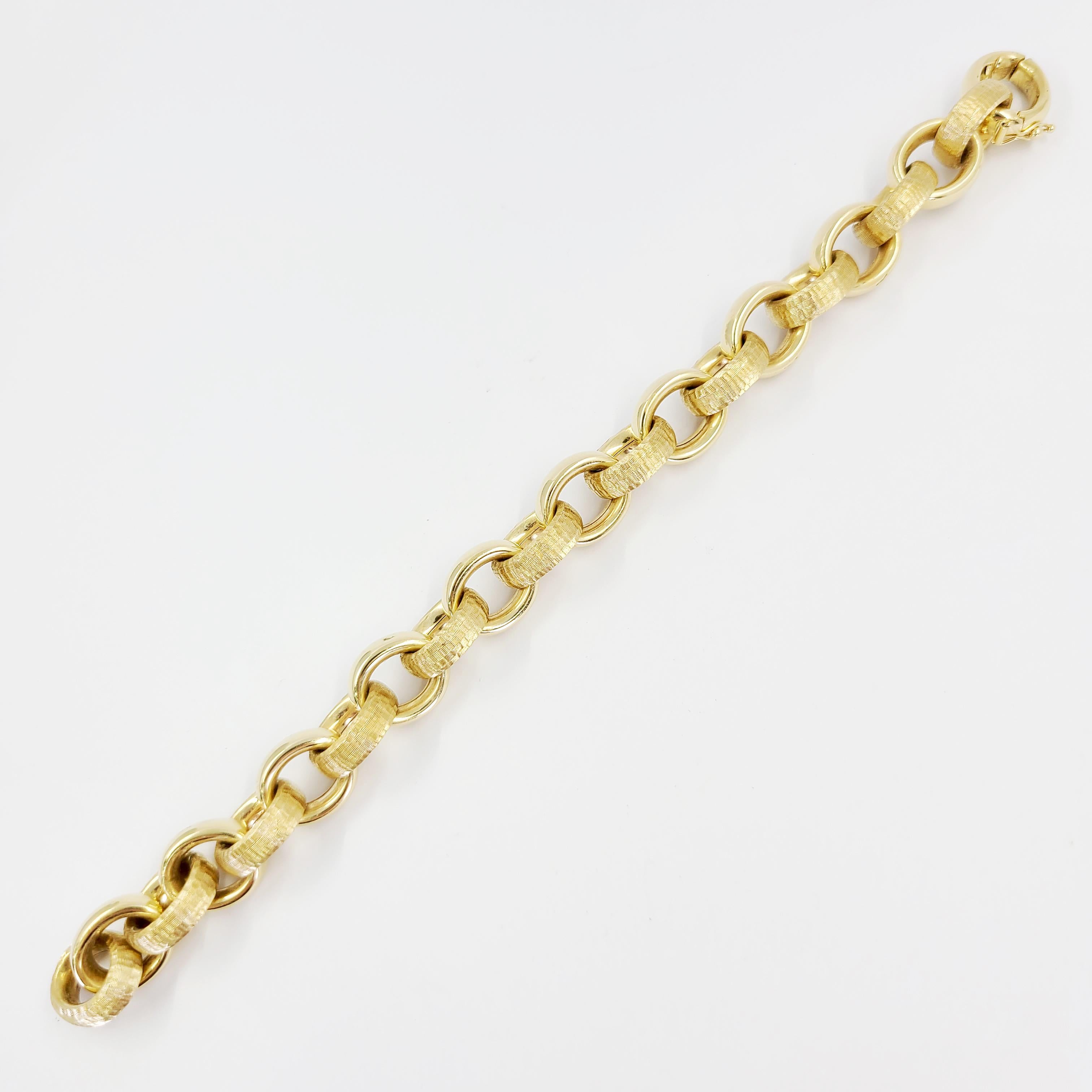 Women's or Men's Yellow Gold Textured Oval Link Bracelet