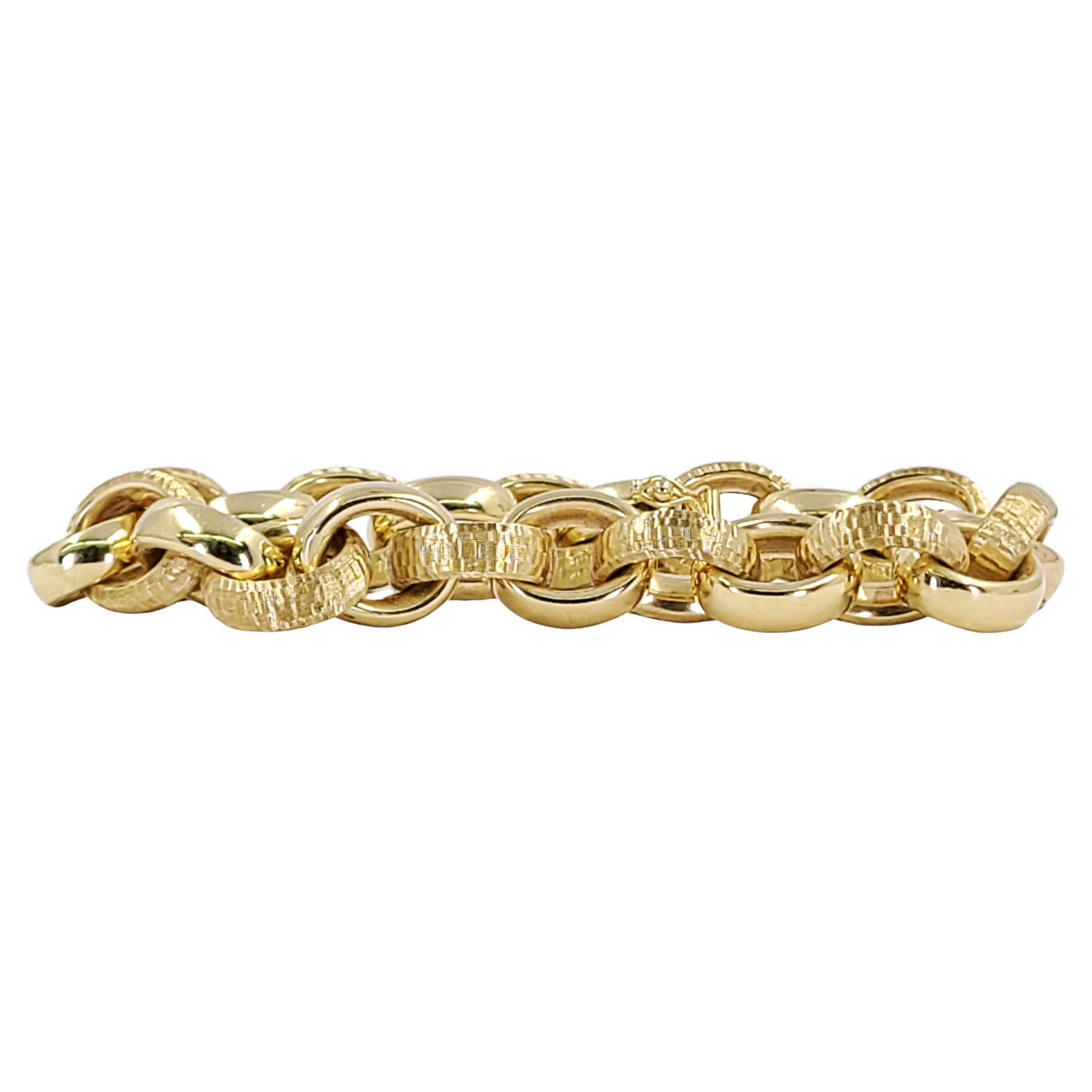 Yellow Gold Textured Oval Link Bracelet 1