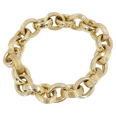 Yellow Gold Textured Oval Link Bracelet