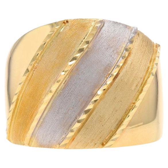 Yellow Gold Textured Stripe Dome Statement Band - 18k Italy Ring Sz 8 1/2