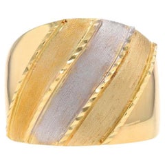 Yellow Gold Textured Stripe Dome Statement Band - 18k Italy Ring Sz 8 1/2
