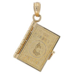 Yellow Gold The Jabez Prayer Book Pendant - 14k Faith I Chronicles 4:10 Opens